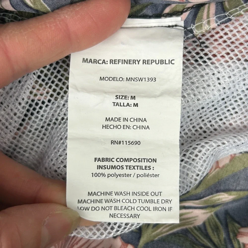 Refinery Republic Swim Shorts Men Medium Blue Floral Mesh Lined Drawstring Beach